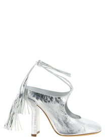 Dries Van Noten Laminated Leather Mules Silver