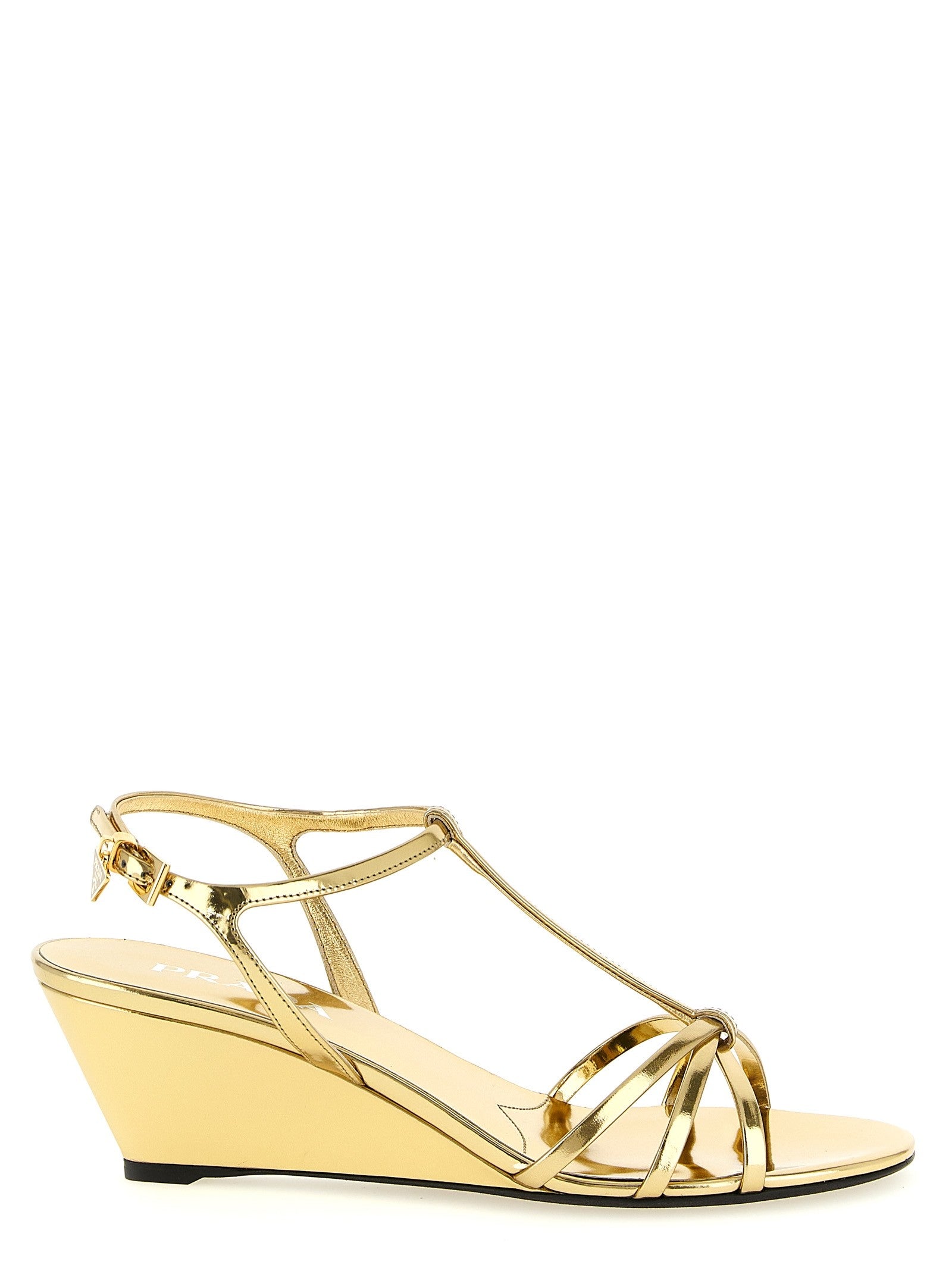 PRADA Laminated Leather Sandals Gold