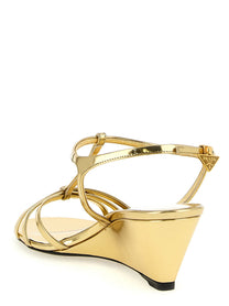 PRADA Laminated Leather Sandals Gold