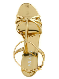 PRADA Laminated Leather Sandals Gold