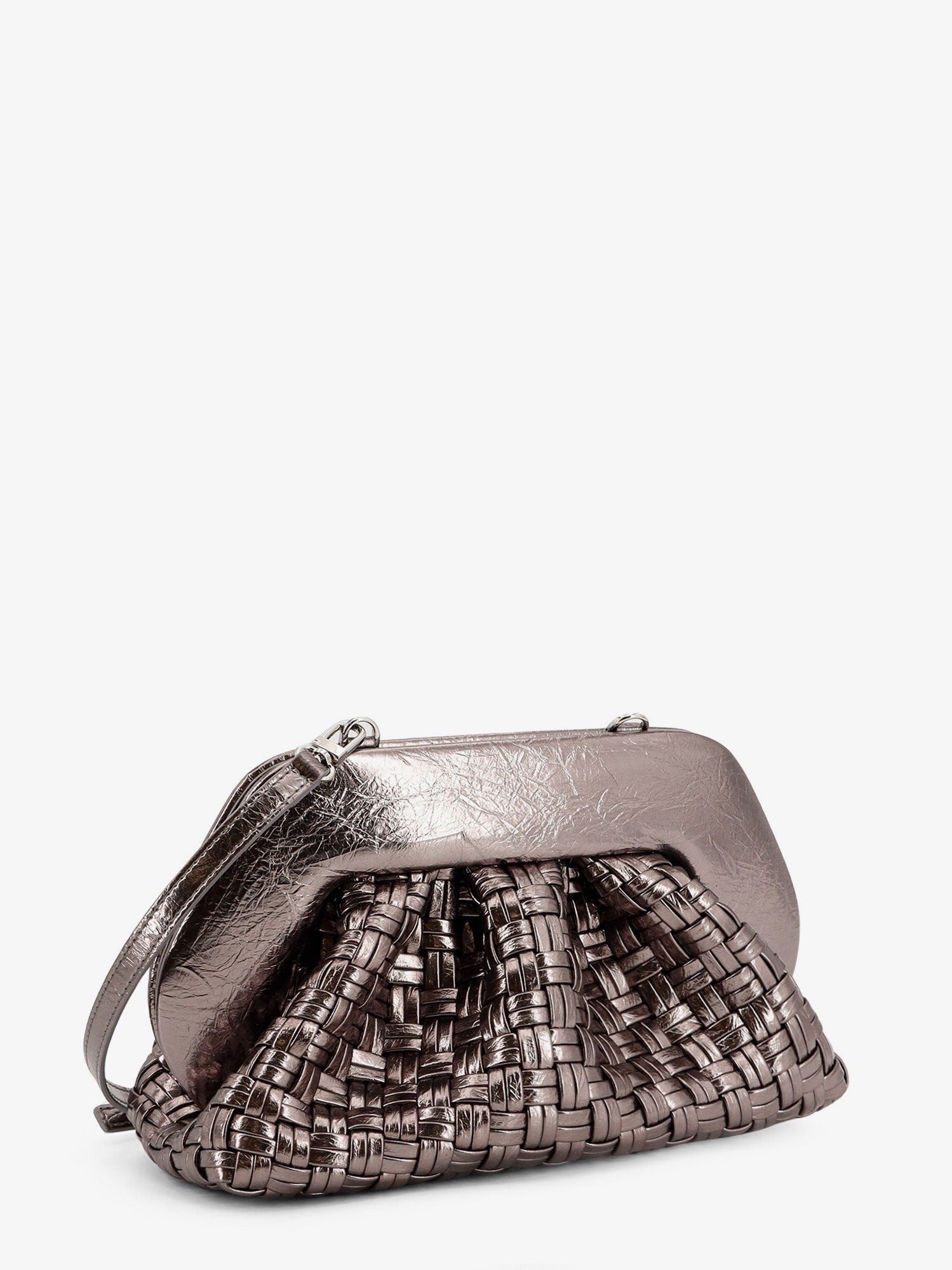 Themoirè Women's Laminated Leather Tia Shoulder Bag Silver