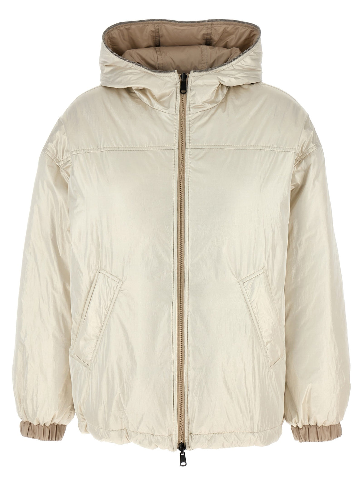 Brunello Cucinelli Laminated Reversible Down Jacket Beige