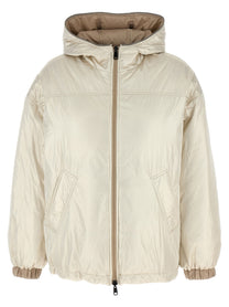 Brunello Cucinelli Laminated Reversible Down Jacket Beige
