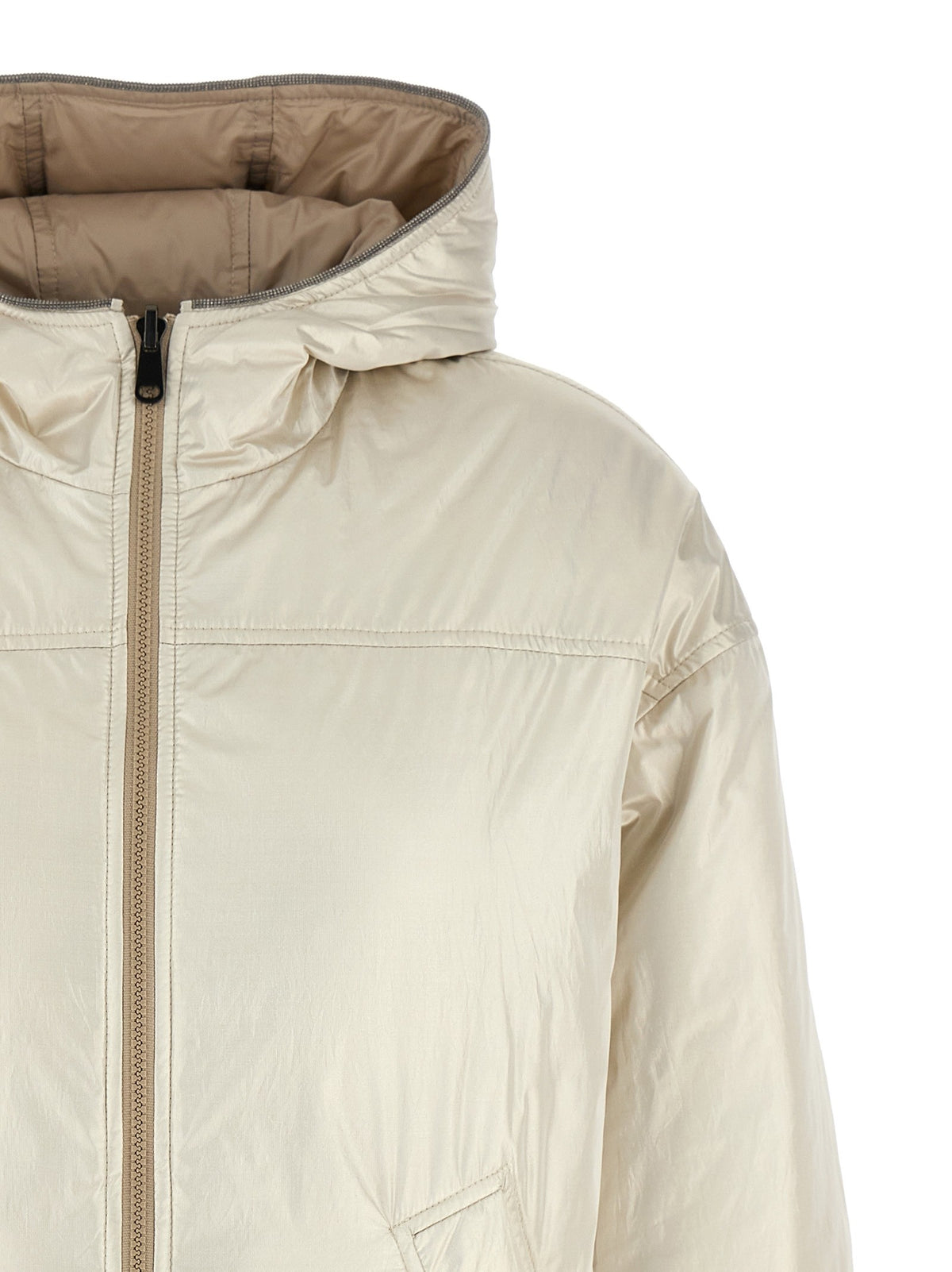 Brunello Cucinelli Laminated Reversible Down Jacket Beige