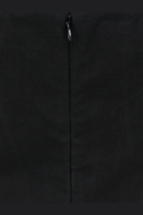 Black lamrons women’s cotton and silk blend top showing central zipper pull on front black fabric
