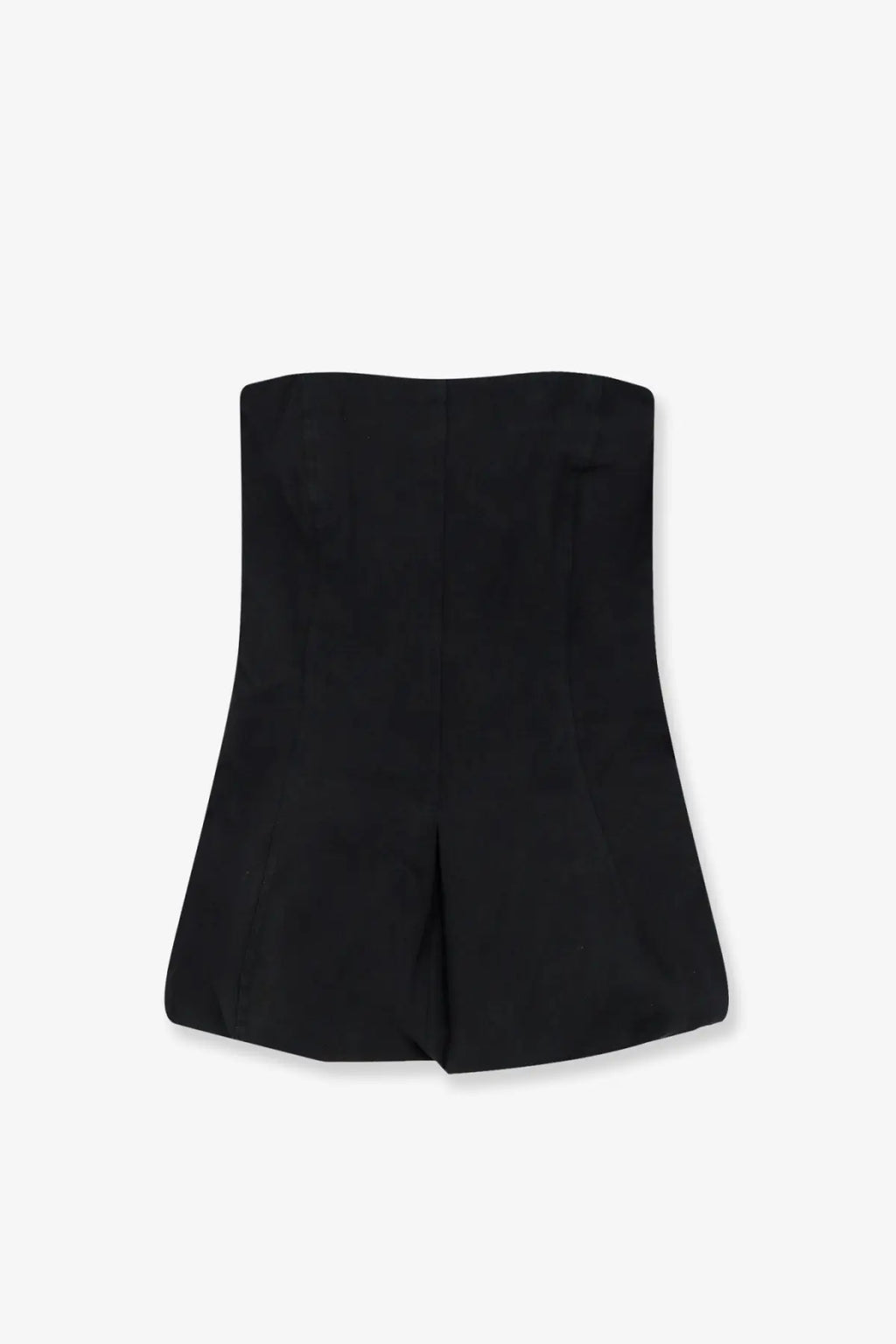 Black high-waisted tailored shorts with subtle back pleats paired with lamrons women’s cotton and silk blend top black
