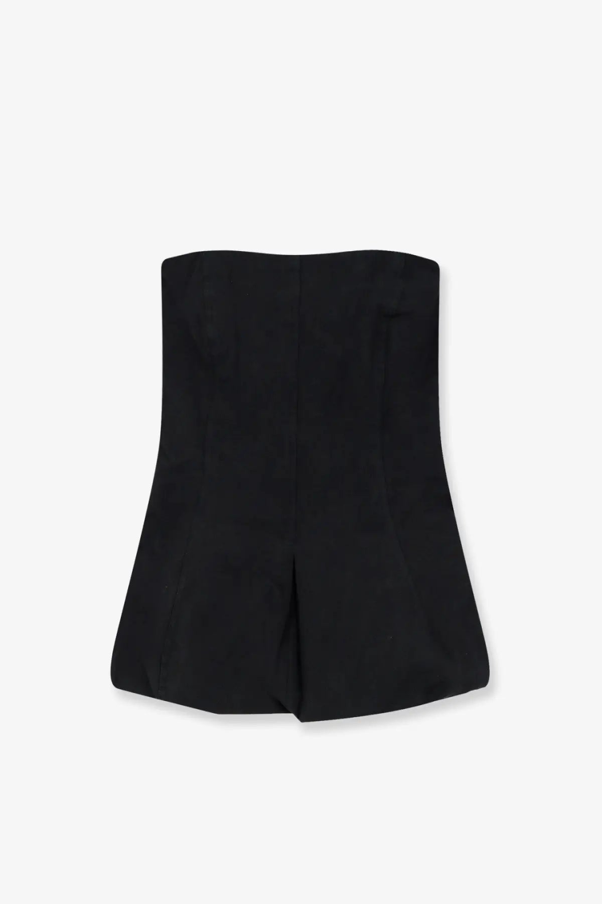Black high-waisted tailored shorts with subtle back pleats paired with lamrons women’s cotton and silk blend top black