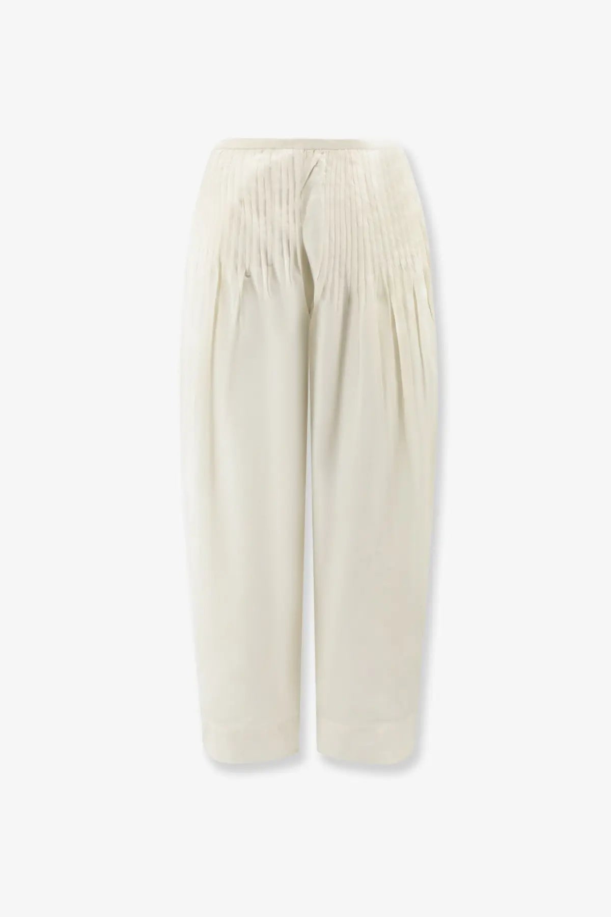 Lamrons women’s cream pleated silk and modal blend trousers with a relaxed fit for comfortable wear