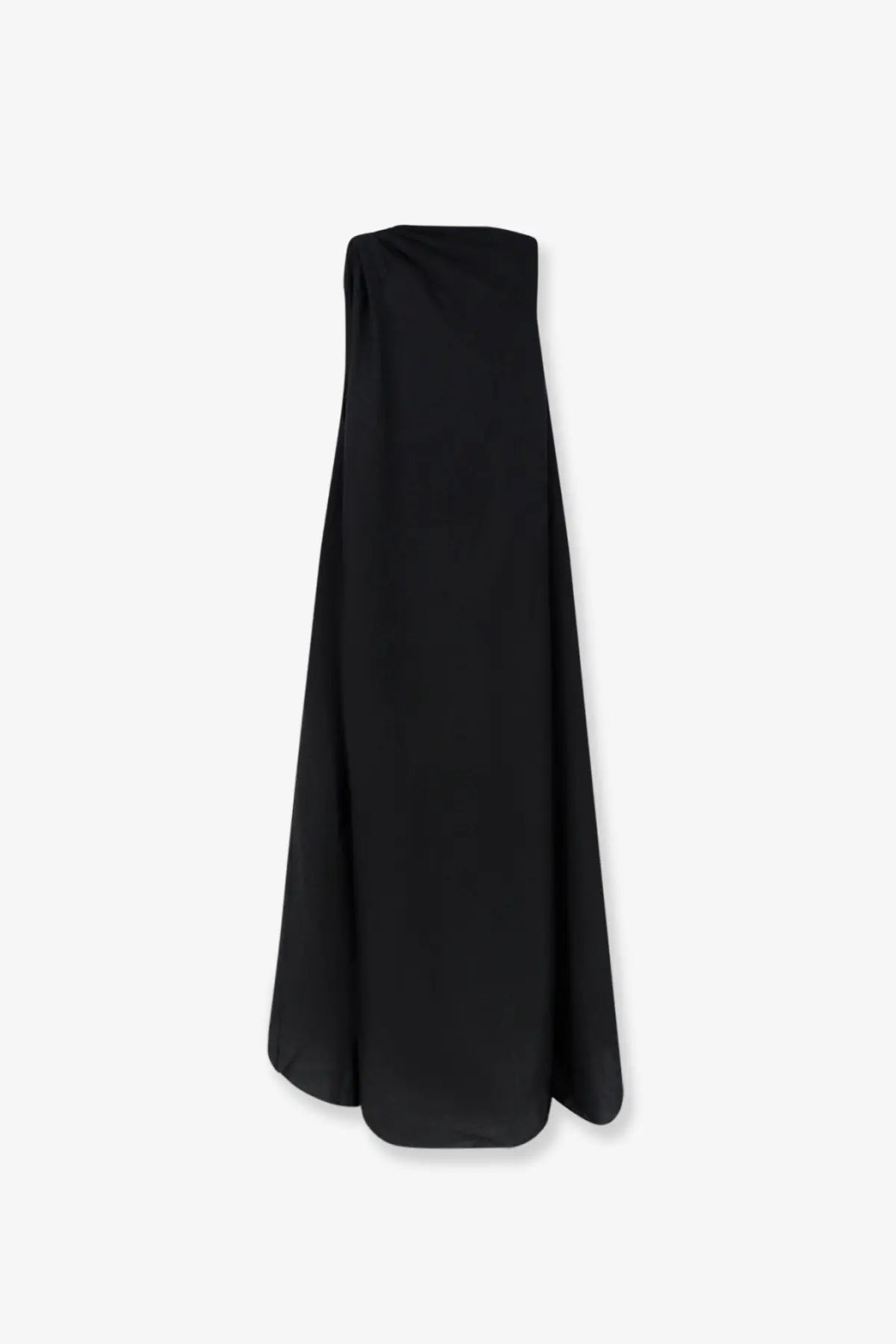 Lamrons women’s black satin maxi skirt with draped asymmetrical hemline made from viscose and lyocell blend