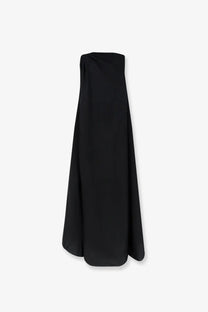Lamrons women’s black satin maxi skirt with draped asymmetrical hemline made from viscose and lyocell blend