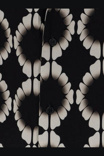 Laneus men’s boxy fit viscose shirt in black with a bold white and gray abstract leaf pattern