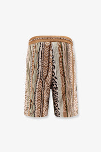 Laneus men’s cotton blend bermuda shorts in brown with beige geometric woven pattern and textured design