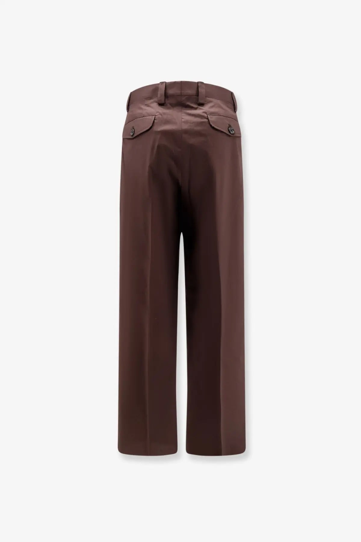 Laneus men’s cotton blend brown wide-leg trousers with sleek tailored fit and subtle pleats at the back view
