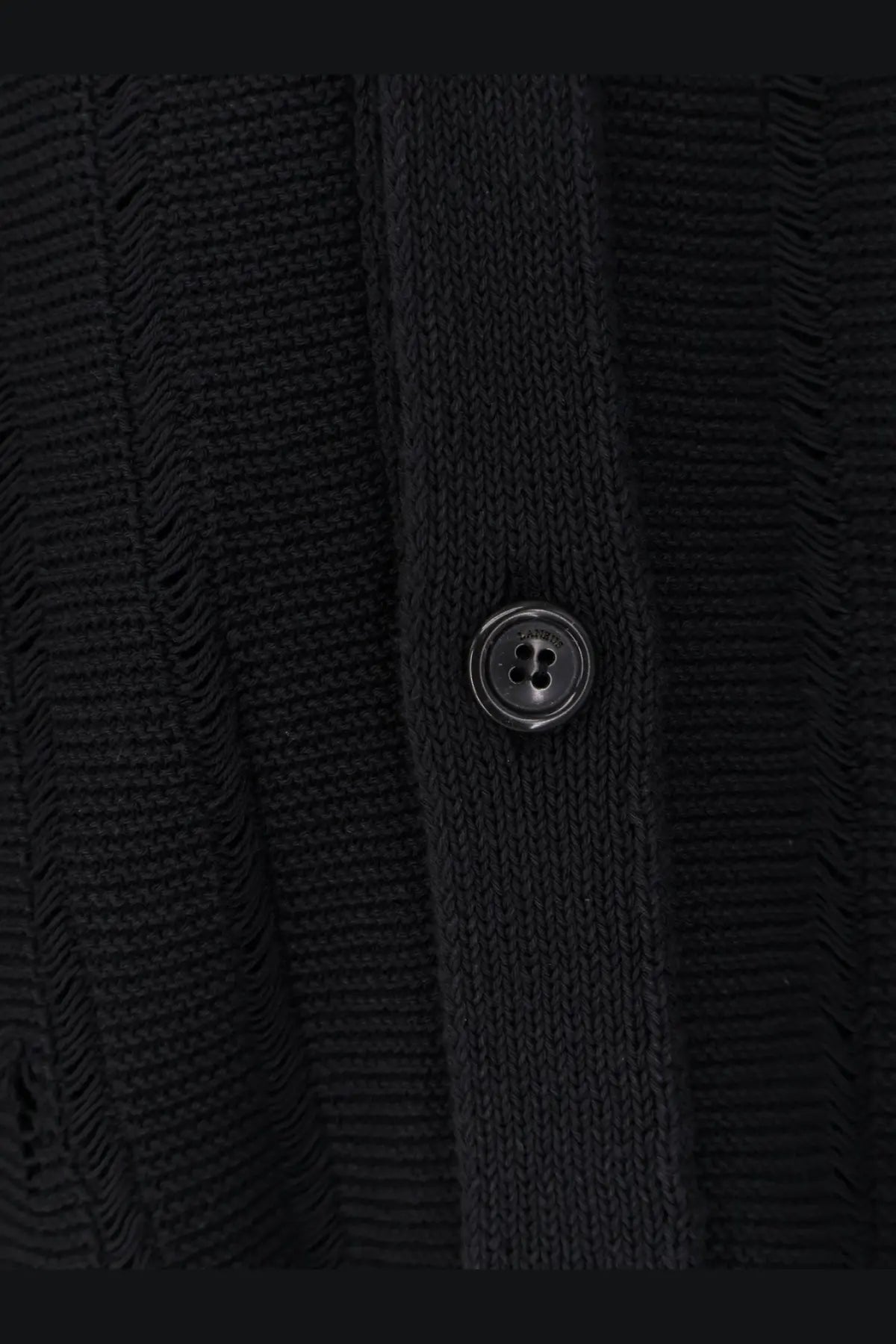 Laneus men’s black cotton cardigan with a textured ribbed knit pattern and silver four-hole button