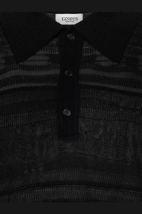 Laneus men’s cotton polo shirt black featuring subtle horizontal stripes and a classic collar with three dark buttons