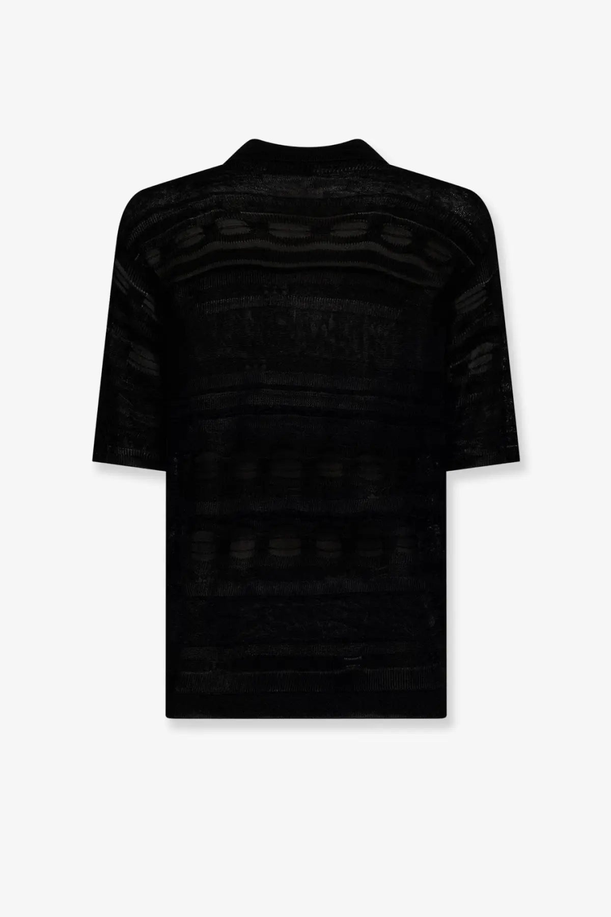 Laneus men’s black cotton polo shirt with short sleeves and textured ribbed knit pattern for casual wear