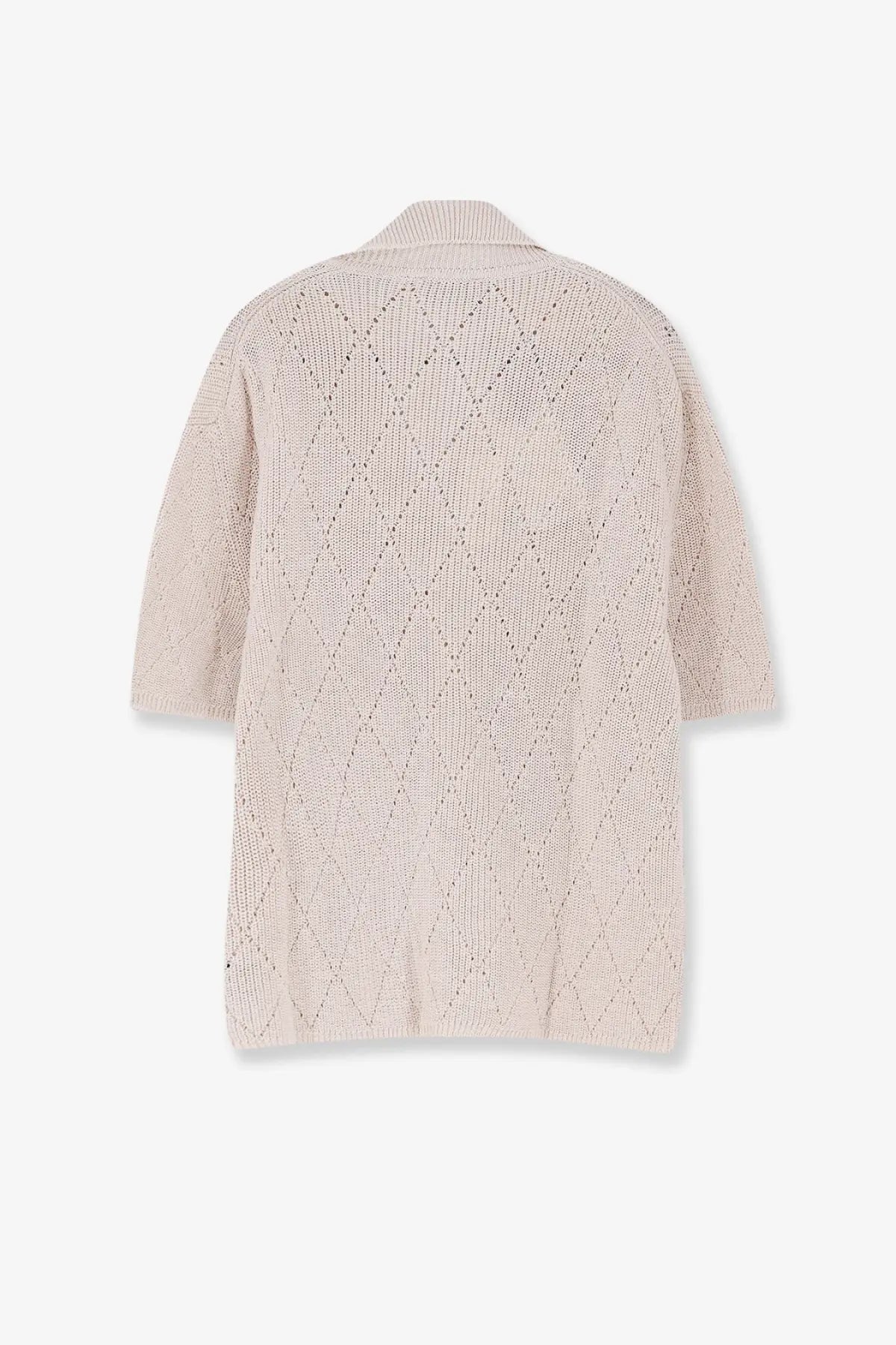 Laneus men’s beige cotton shirt with a beige knitted cardigan featuring diamond pattern and ribbed collar