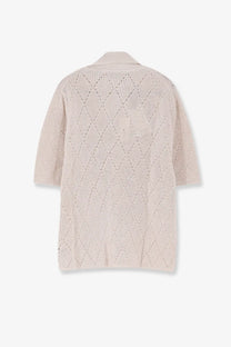 Laneus men’s beige cotton shirt with a beige knitted cardigan featuring diamond pattern and ribbed collar