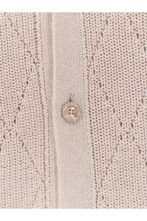 Laneus men’s beige cotton shirt with a beige knitted cardigan featuring a textured pattern and lancro silver button