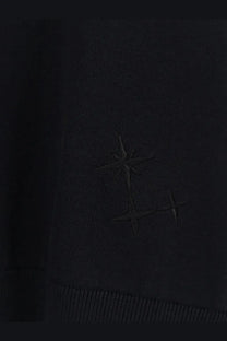 Laneus men’s black cotton knit sweater with subtle embroidered star motifs on the front