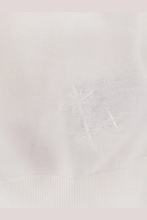 Laneus men’s white cotton knit sweater with subtle star embroidery on front