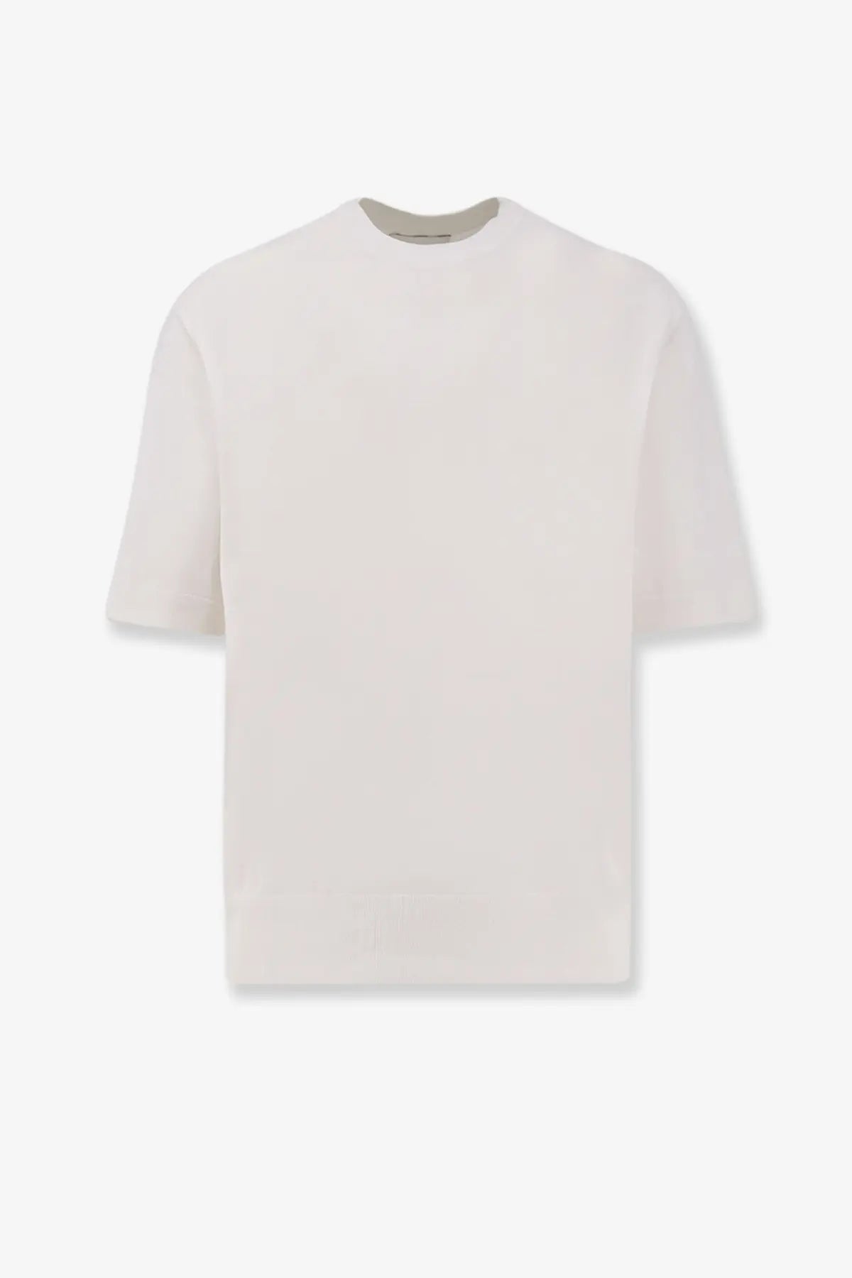 Laneus men’s cotton sweater white is a minimalist off-white short-sleeved t-shirt with relaxed fit and ribbed neckline