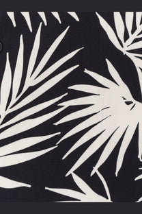 Laneus men’s black viscose shirt with bold white palm leaf print on fabric for stylish casual wear