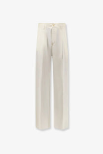 Laneus men’s stretch cotton trousers white cream wide-leg with tailored design and subtle front pleats