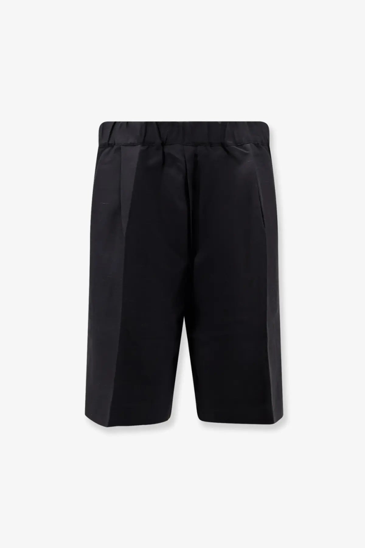 Laneus men’s viscose and linen bermuda shorts in black with sleek modern design and elastic waistband