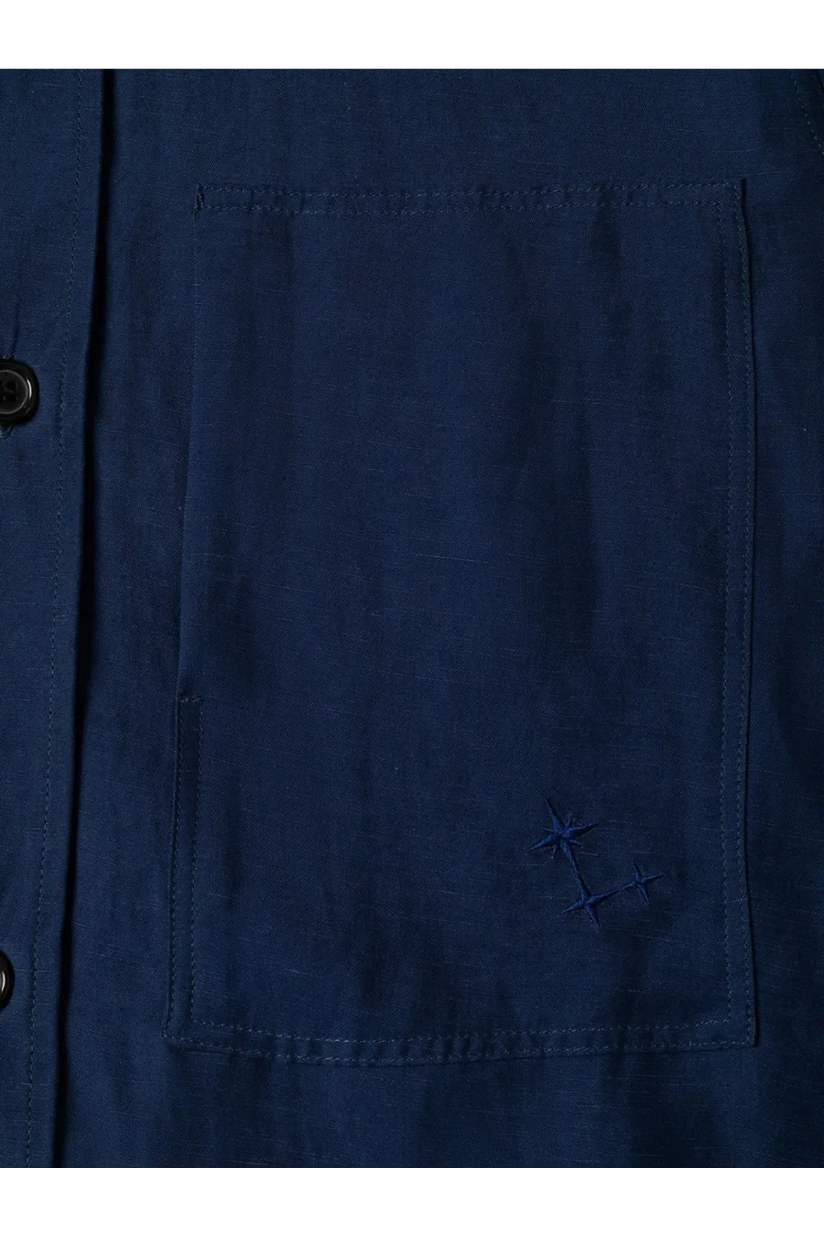 Laneus men’s dark blue viscose and linen shirt with subtle embroidered star detail on the pocket