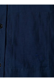 Laneus men’s dark blue viscose and linen shirt with subtle embroidered star detail on the pocket