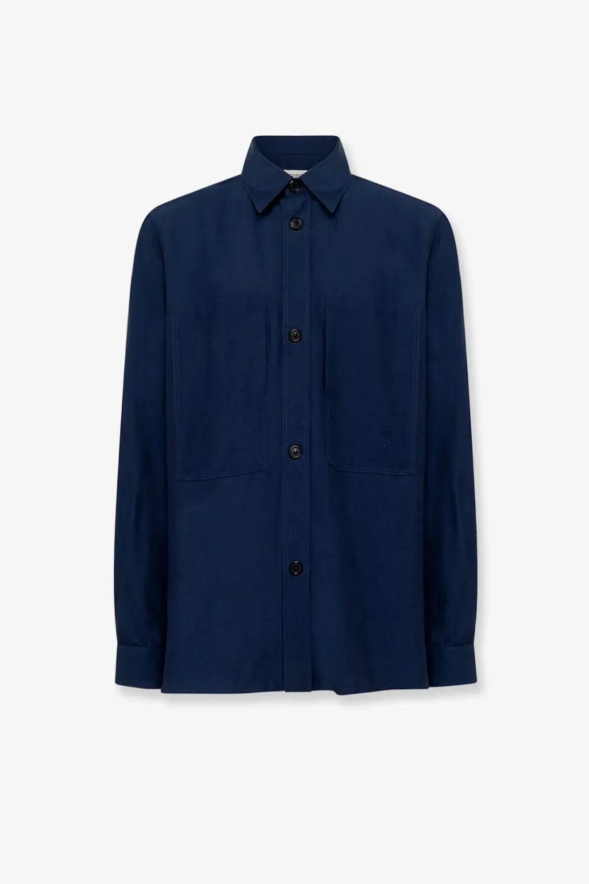 Laneus men’s navy blue long-sleeved shirt with classic collar two front pockets made of viscose and linen