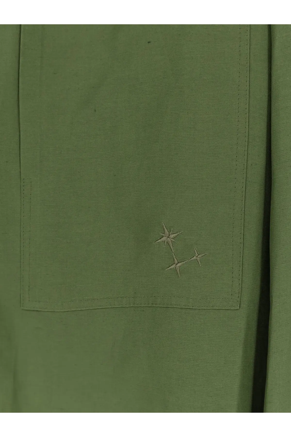 Olive green viscose and linen shirt pocket with subtle embroidered star design in laneus mens shirt