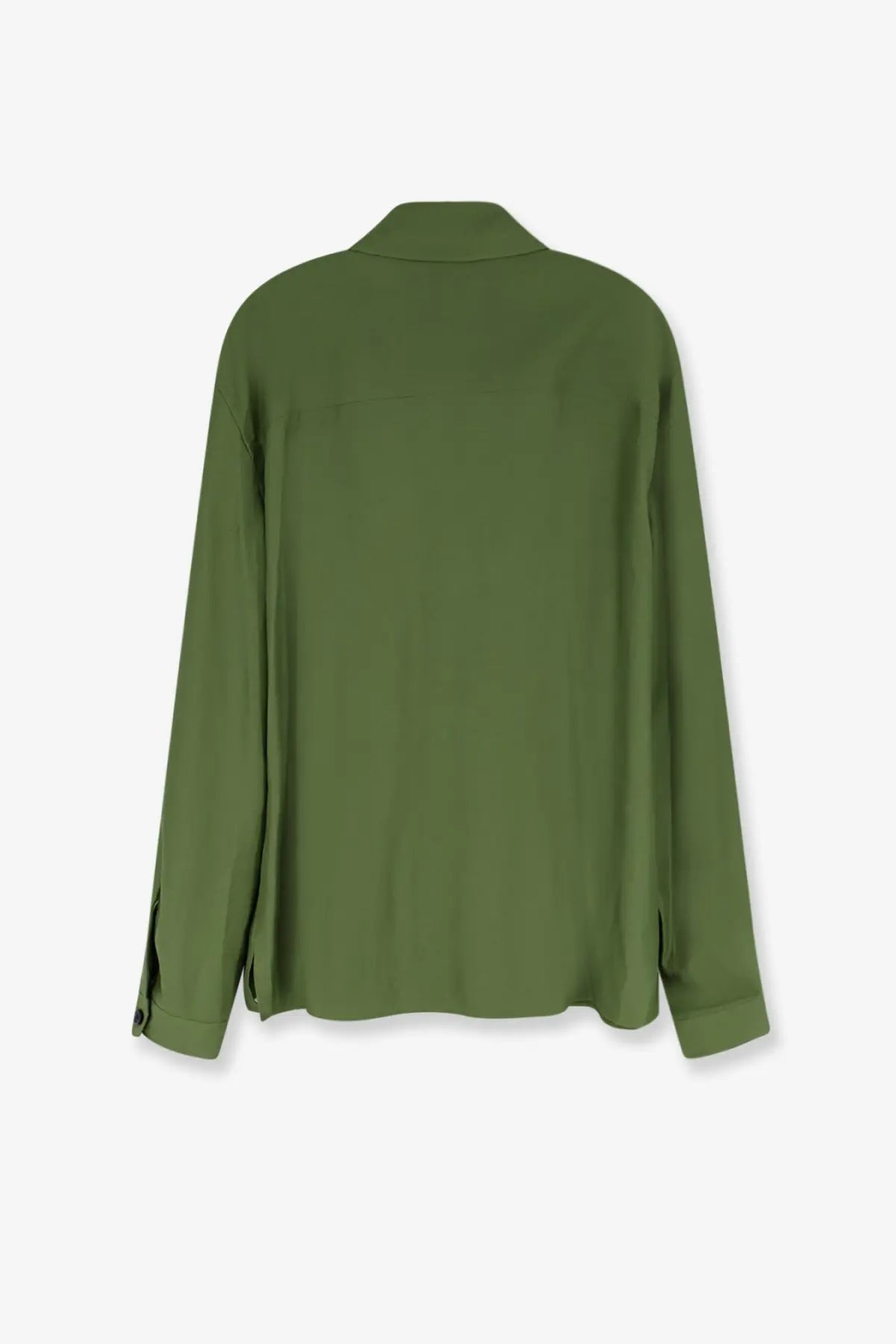 Laneus men’s olive green satin blouse with classic collar long sleeves made from viscose and linen blend