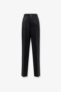 Laneus men’s black tailored trousers in viscose and linen with sleek straight-leg cut and subtle sheen