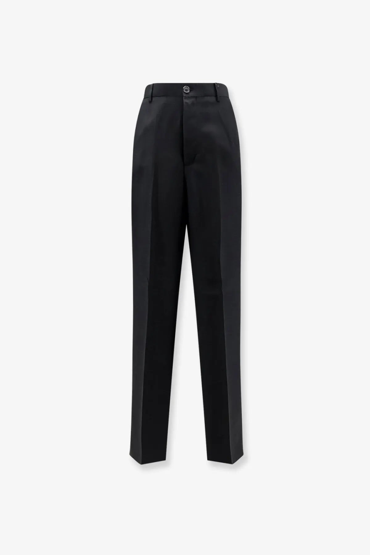 Laneus men’s black tailored trousers in viscose and linen with a sleek straight-leg cut and subtle sheen