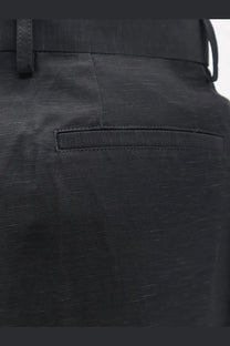 Laneus men’s black viscose and linen trousers with a subtle woven pattern and sleek tailored design