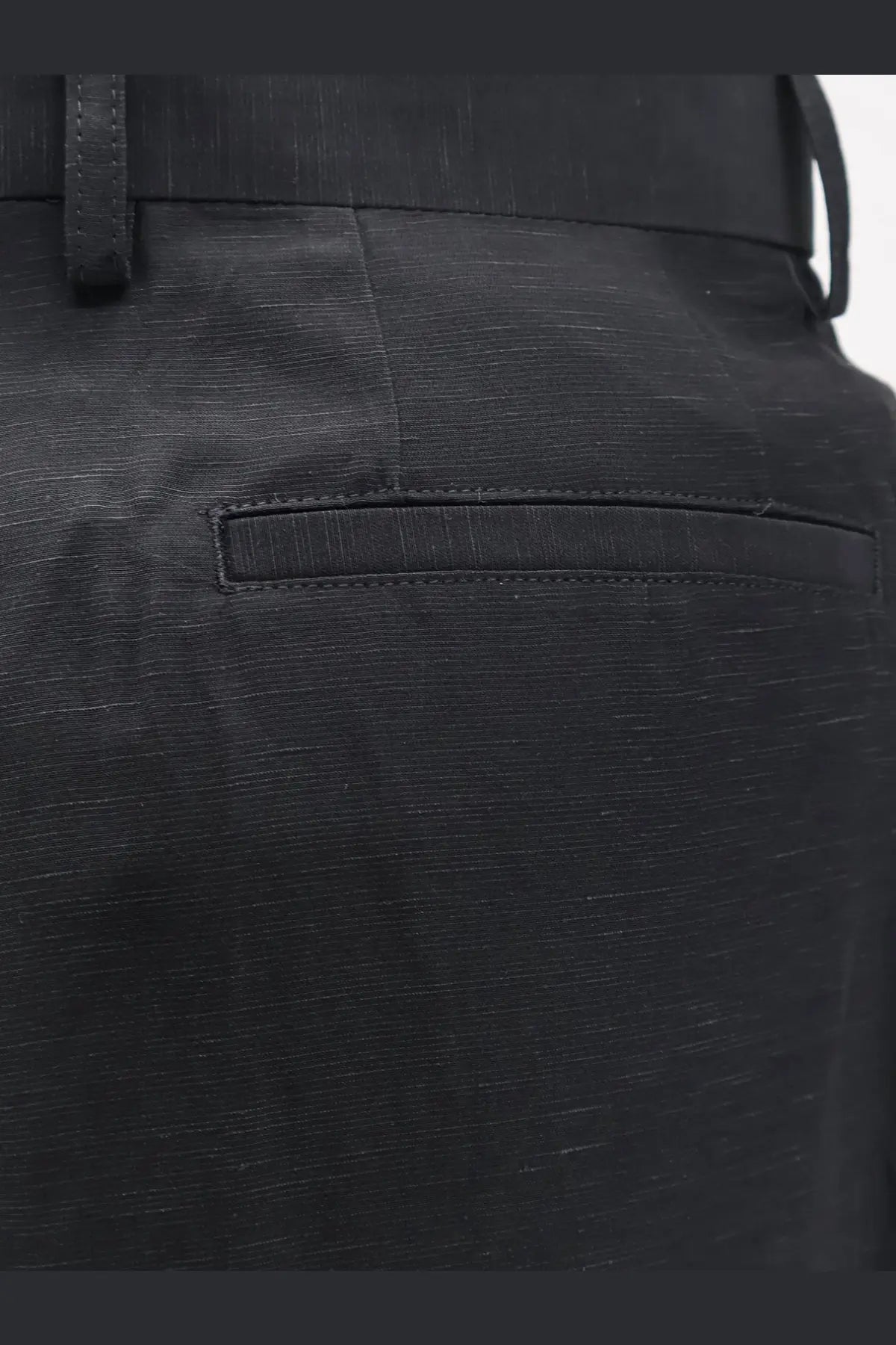 Laneus men’s black textured trousers with subtle woven pattern sleek tailored viscose and linen design