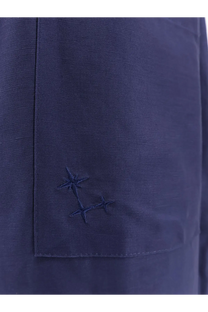 Dark blue linen pocket with subtle embroidered star motifs on laneus mens viscose and linen trousers blue