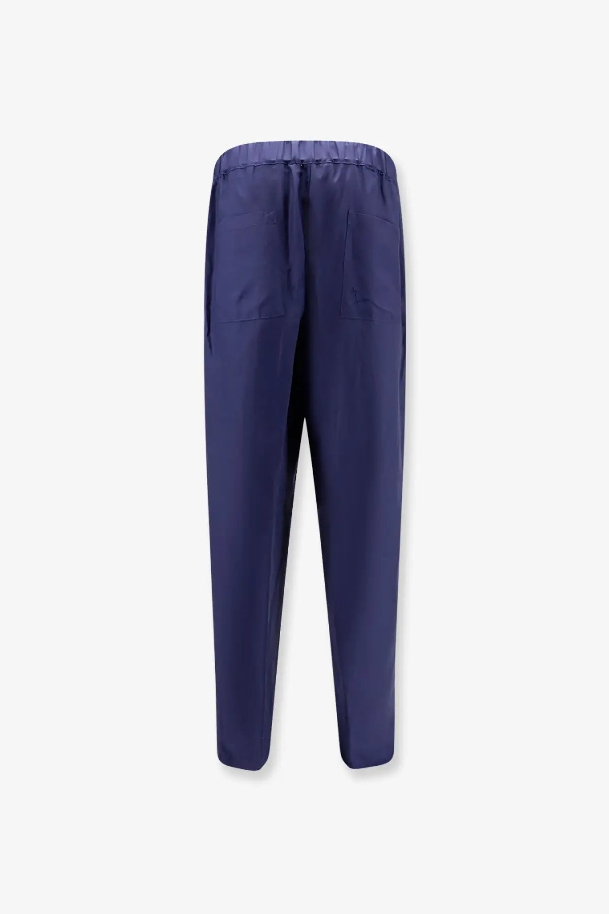 Laneus men’s navy blue drawstring trousers made of lightweight viscose and linen with two side pockets