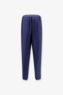Laneus men’s navy blue drawstring trousers made of lightweight viscose and linen with two side pockets