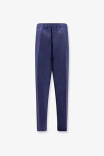 Laneus men’s navy blue satin trousers with elastic waistband made from viscose and linen for comfortable wear