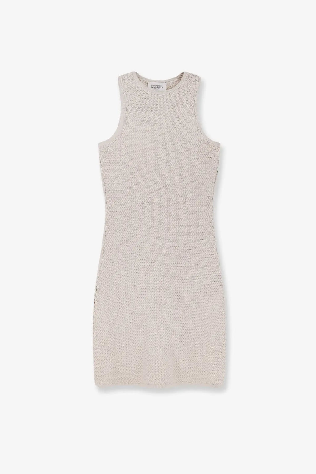 Laneus women’s sleeveless form-fitting cotton dress in soft beige knit with subtle textured pattern