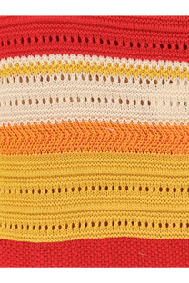 Laneus women’s multicolor cotton dress with vibrant striped knit sweater featuring bold red yellow and cream bands