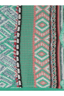 Laneus women’s multicolored cotton skirt green with vibrant hand-knitted scarf in green pink and white geometric patterns