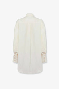 Laneus women’s over viscose and linen cream blouse with classic collar and lace-up cuffs long sleeves