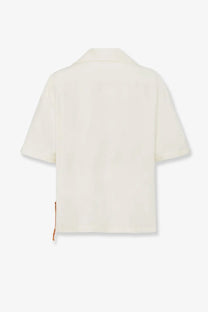 Laneus women’s cream-colored short-sleeved shirt with collar made of viscose and linen blend fabric