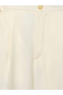 Laneus women’s cream-colored viscose and linen trousers with smooth texture and gold-toned button at waistband