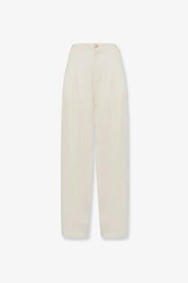 Laneus women’s cream viscose and linen wide-leg trousers with sleek minimalist design and subtle stitching details