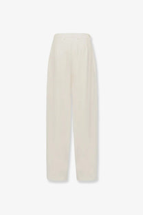 Laneus women’s cream-colored viscose and linen wide-leg trousers with smooth flowing fabric and subtle waist pleats